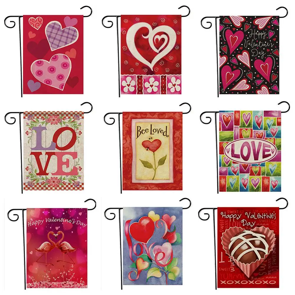 1pc Garden Outdoor Flag Thanksgiving Love Banner Heart Pattern Valentine's Day Decoration Flag No flagpole