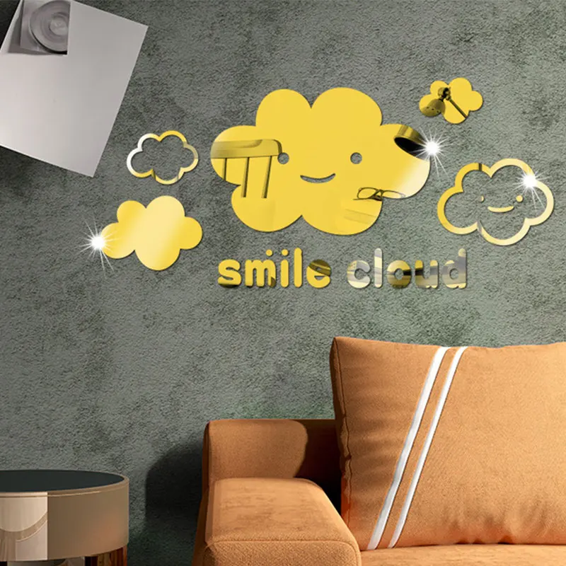 Новый 3D Улыбающееся облако милый стикер на стену мультфильм акриловое зеркало