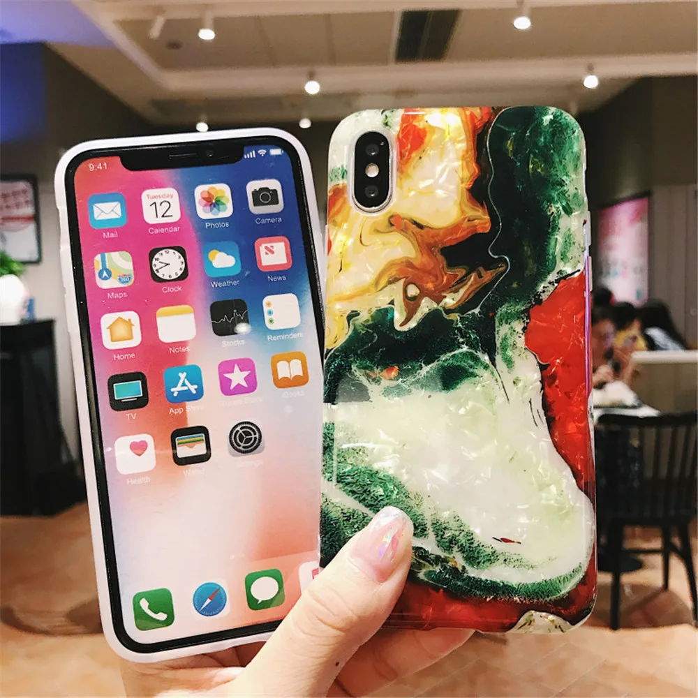 Глянцевый мраморный чехол для iphone 7X11, чехол с рисунком блестящей раковины, силиконовый чехол для iphone 6S 7 8 Plus X XR XS Max 11 Pro Чехол 11