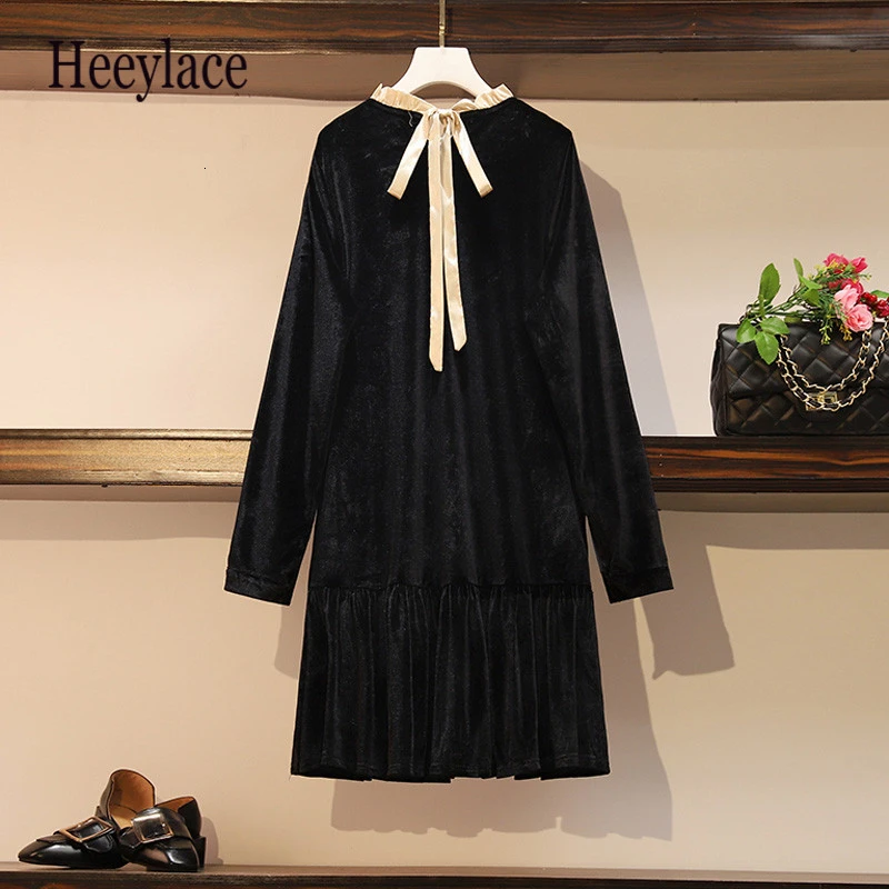 Женские элегантные черные бархатные платья большие Плиссированные Свободные