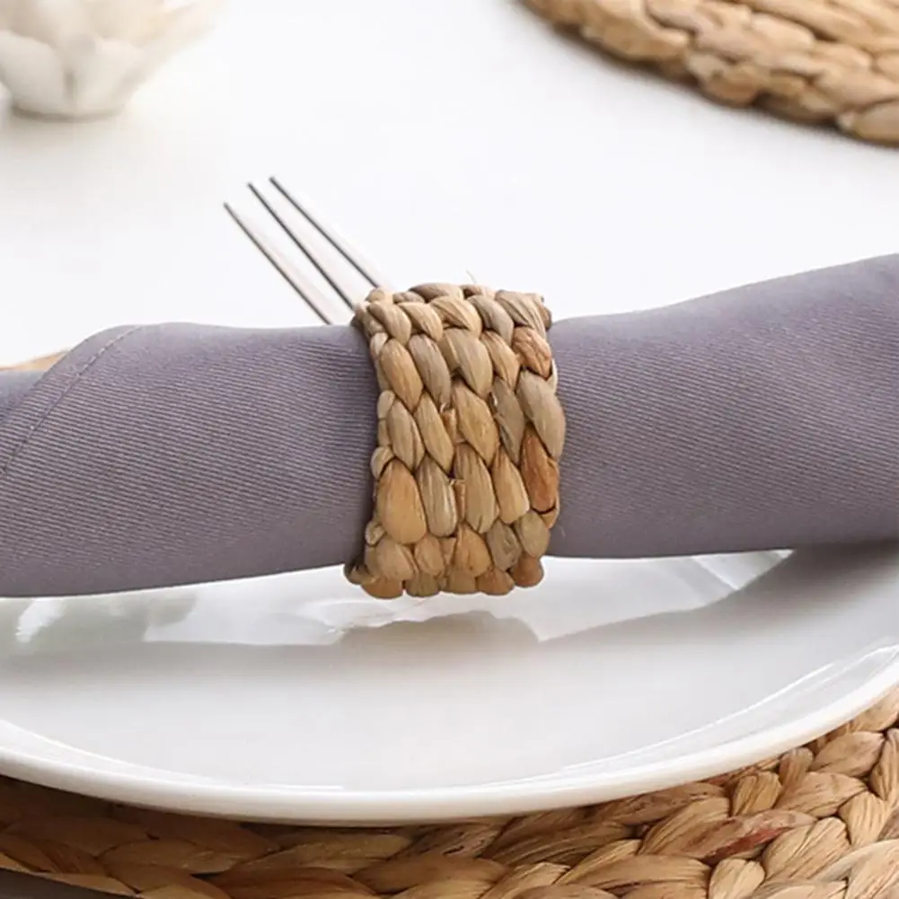 

6Pcs Napkin Ring Handmade Woven Straw Bowknot Napkin Buckles Holder for Party 2021 new drop shipping