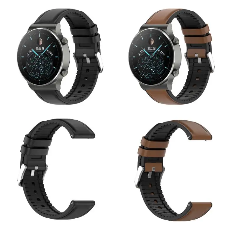 

High Quality Starp Leather + Silicone Bracelet Band For Huawei Watch GT GT2 Pro Honor 2 GS Pro Replace Watch Strap Correa