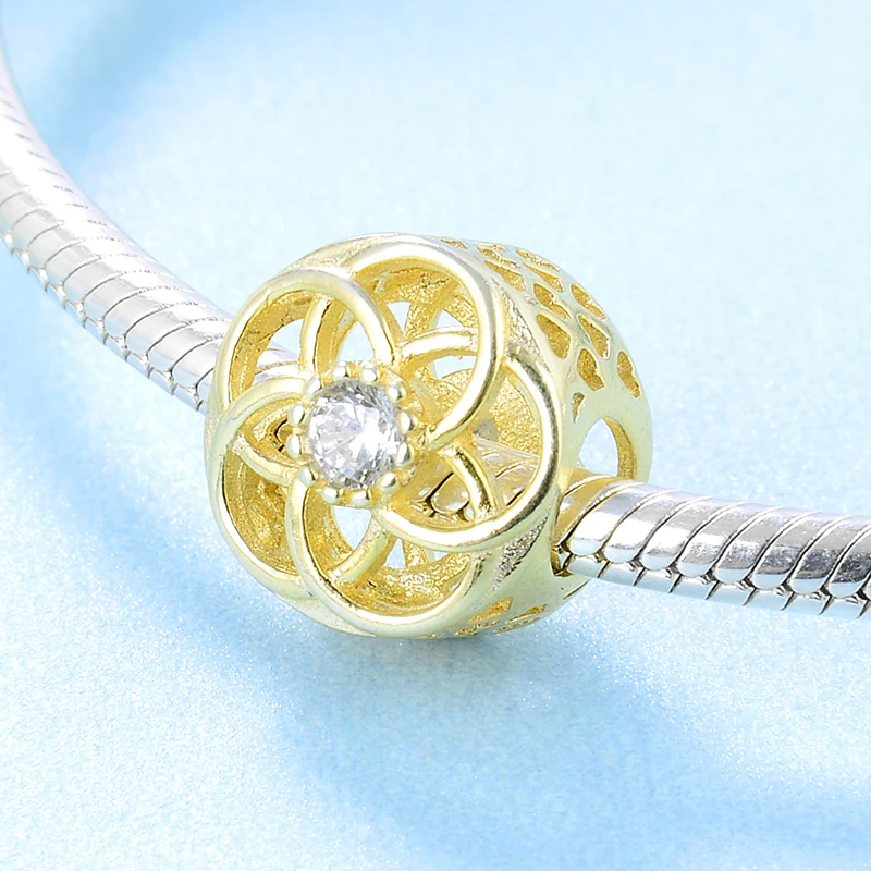 Бусины из серебра 925 пробы с золотым круглым цветком и фианитами | Украшения