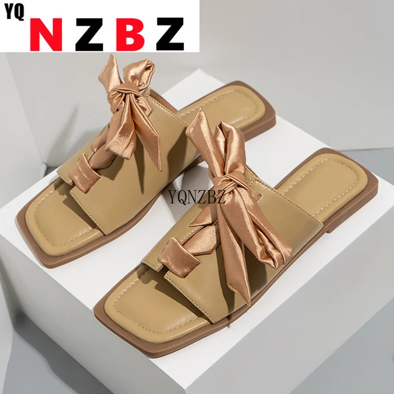 

YQNZBZ Hollow Out Cross Lace-up Slippers Women Summer Outdoor High Quality Soft Leather Ladies Sandal Slip-On Flat Shoes Casual