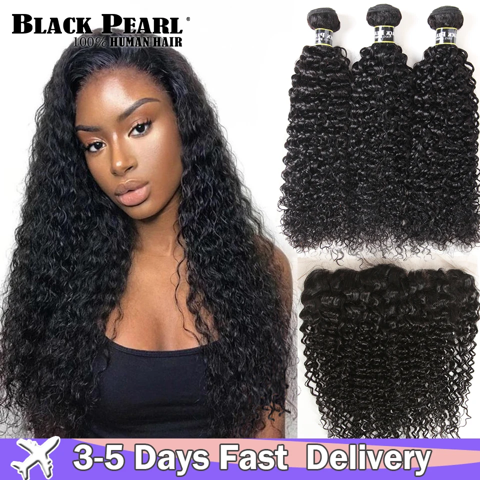 Deep Wave Bundles With Frontal Brazilian Curly Hair Bundles Human Hair Bundles With Closure HD Transparent Lace Frontal Closure