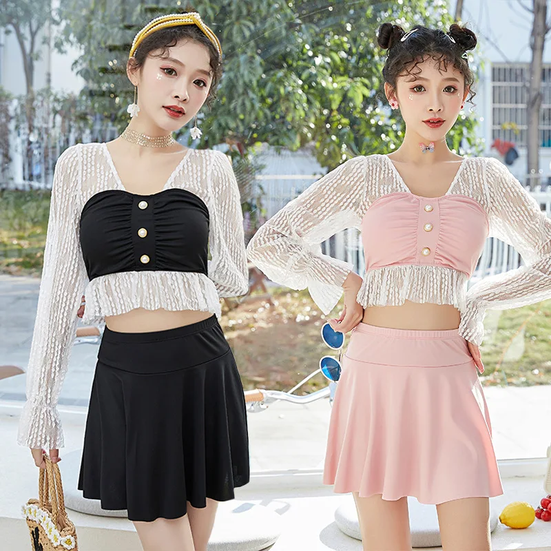 

Новинка 2021, женский купальный костюм в Корейском стиле, комплект бикини с высокой талией и пуш-ап, купальник из двух предметов, Женская купал...