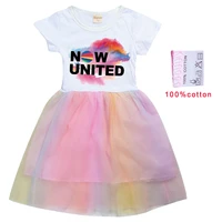 2 10 years new now united clothes girls dresses 2021 summer kids 100 cotton t shirt rainbow mesh dress children princess outfit