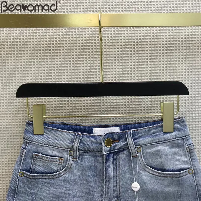 Bearomad 2021 Summer Women Blue Casual Denim Shorts Trim High Waist Slim Wash Bottoms Party Denim Edging Shorts