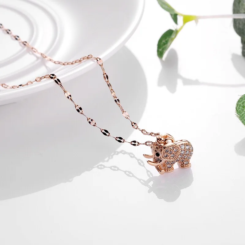 

New Lady Titanium Steel High Quality Baby Elephant Necklace Clavicle Lip Chain Simple Fashion Wild Pendant Necklace Birthday Gif