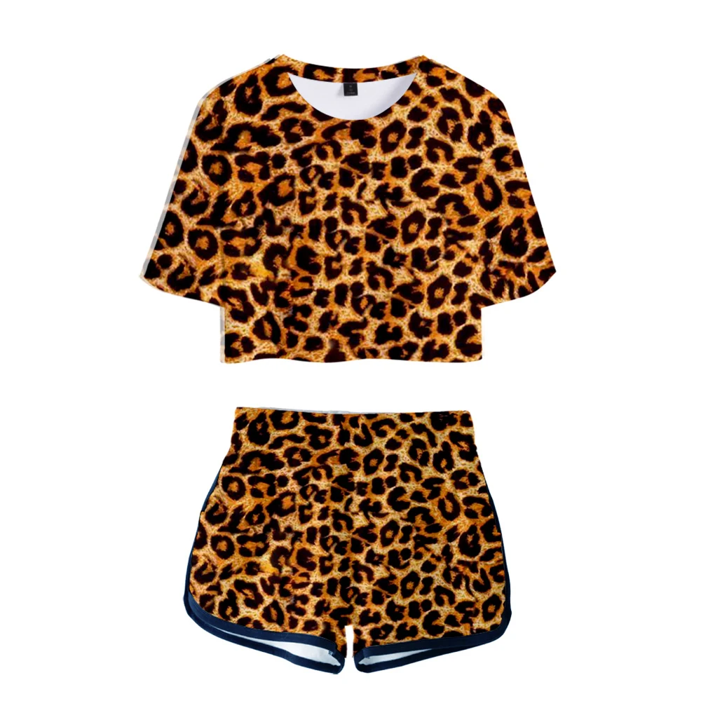 

Женский комплект из двух предметов, летний пикантный костюм с леопардовым принтом из топа и шортов, футболка с леопардовым принтом, зимняя ж...