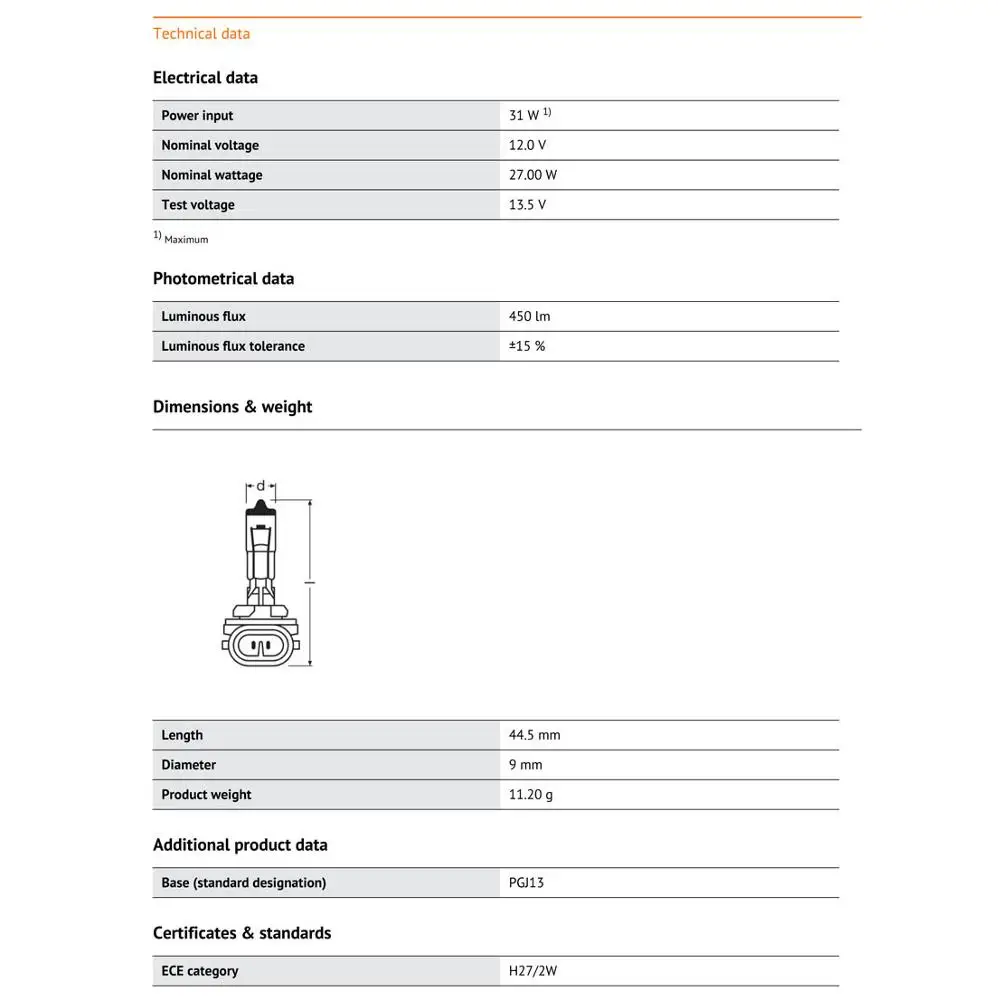 OSRAM 881 H27W/2 12V 27W PGJ13 Оригинальная Автомобильная галогенная фара автомобильная