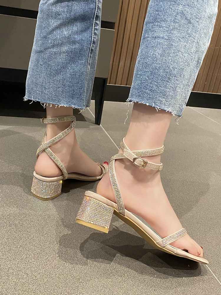 

Comfort Shoes for Women Med Clear Heels 2021 Sandals Suit Female Beige All-Match Medium New Gladiator Block High Summer Fashion