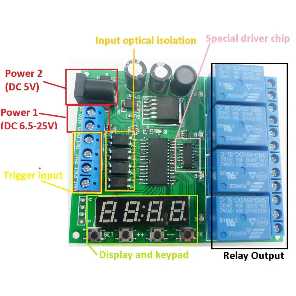 

Taidacent DC5V 9V 12V 24V 4 Channel Timer Relay Independently Trigger Multifunction Time Delay Relay Timer Relay Switch Module