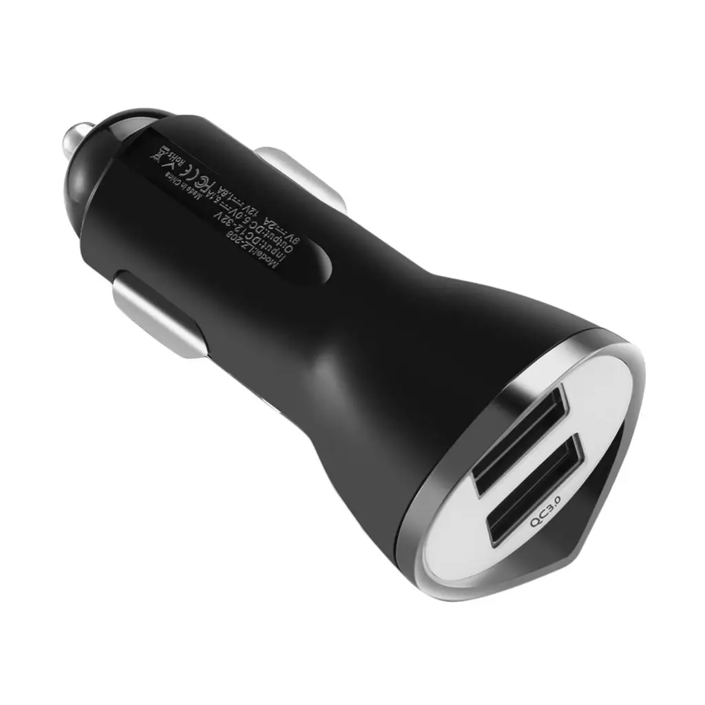 

Автомобильное зарядное устройство с двумя USB-портами, универсальный адаптер питания для автомобиля, черный QC3.0