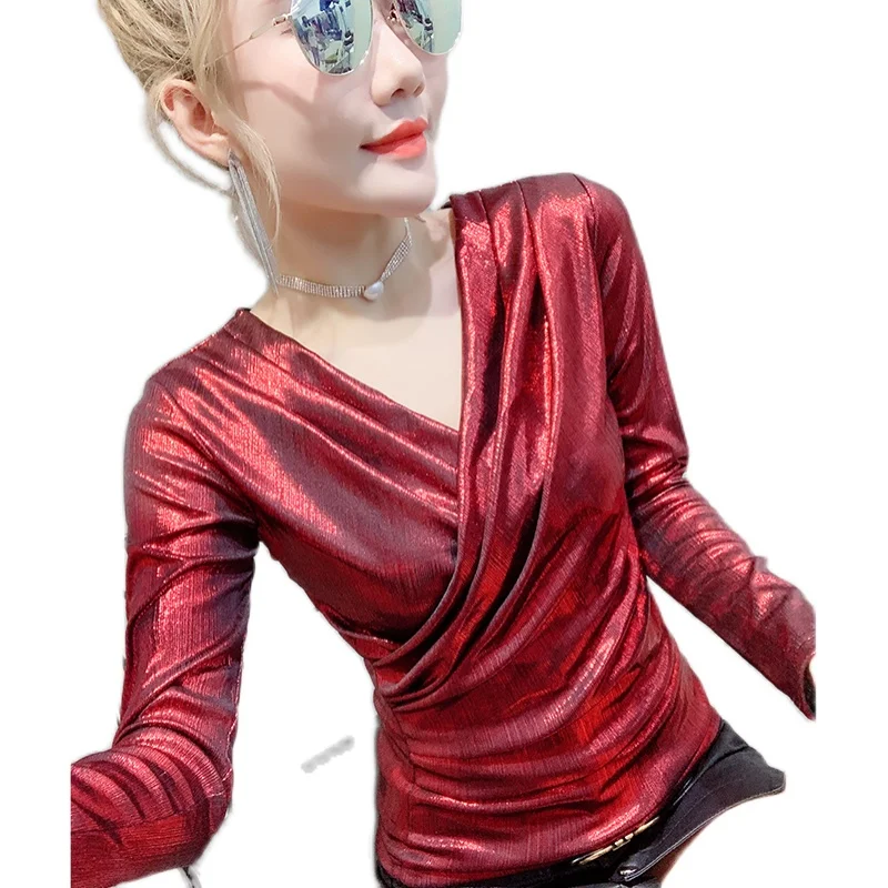 

New Elegant Fashion Women Autumn Winter Sexy V-Neck All-match Long Sleeve Top Base Shirt