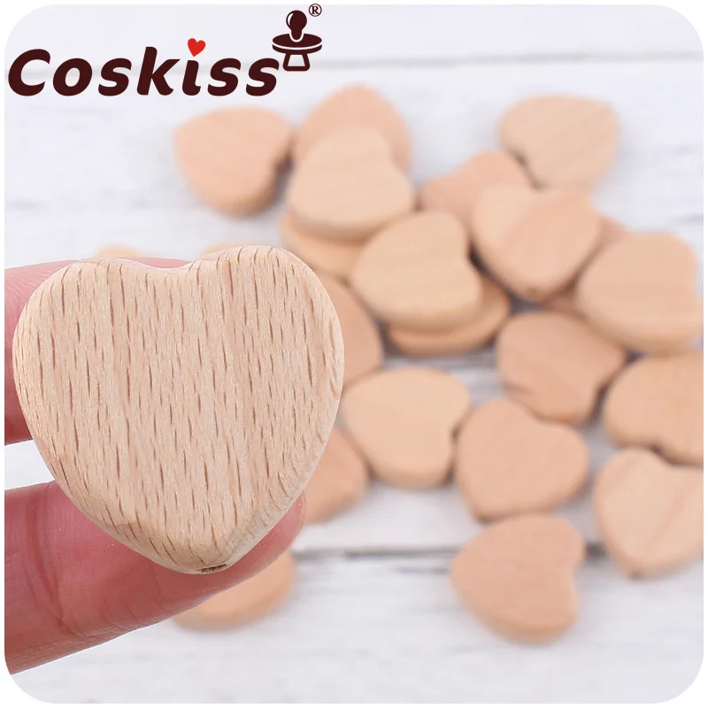 

Coskiss 10 шт. бусы из бука, деревянные бусины для детского прорезывателя, грызуна, сердца, бусины, «сделай сам», ожерелье, цепочка для пустышки, ремесла, ювелирные изделия для детей