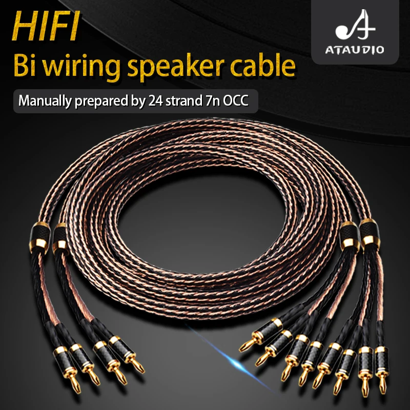 Cable de altavoz HIFI Bi, 24 hebras, 7N, OCC, bicableado de Audio con enchufe Bannana de fibra de carbono