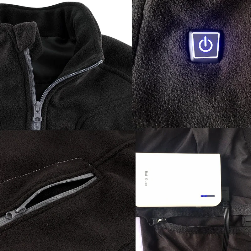 Флисовые охотничьи жилеты унисекс с USB подогревом и внешним аккумулятором