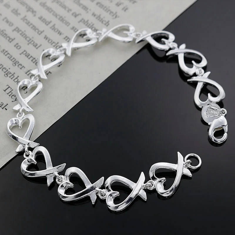 

925 sterling silver exquisite fashion beautiful full kelp love bow knot couple bracelet party gift high quality jewelry