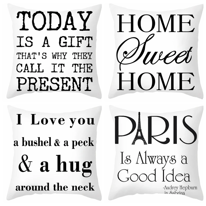 

Printed Pillow Cover Cotton Linen Black White Cushion Covers Sofa Car Bed Home Decoration for Living Room Pillow Case 45x45cm