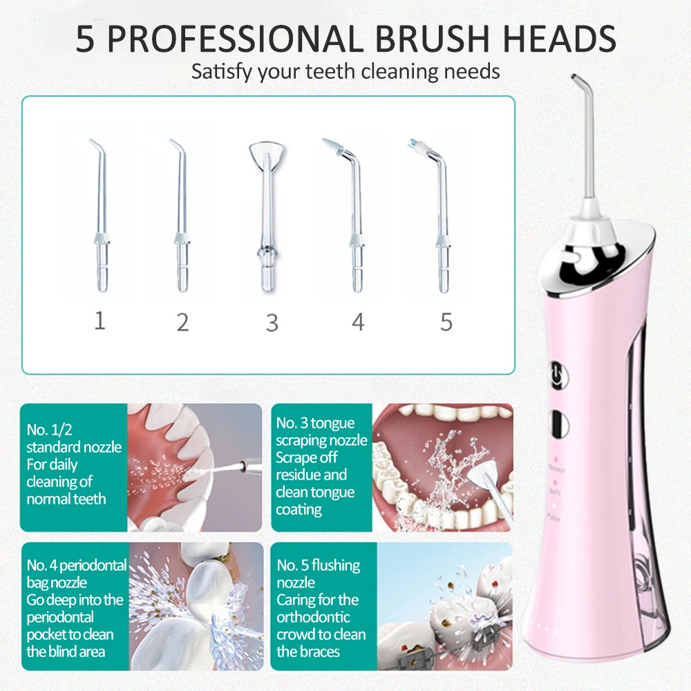 

Dental Oral Irrigator USB Rechargeable Water Flosser Portable Water Jet For Teeth Irrigators Waterproof Mouth Teeth Cleaner