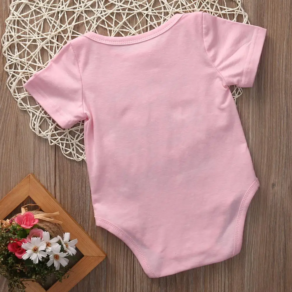 

DERMSPE Funny Print Newborn Baby Pink Rompers Boys Girls Loose Toddler Jumpsuit Kids Casual Short Sleeved Bodysuit
