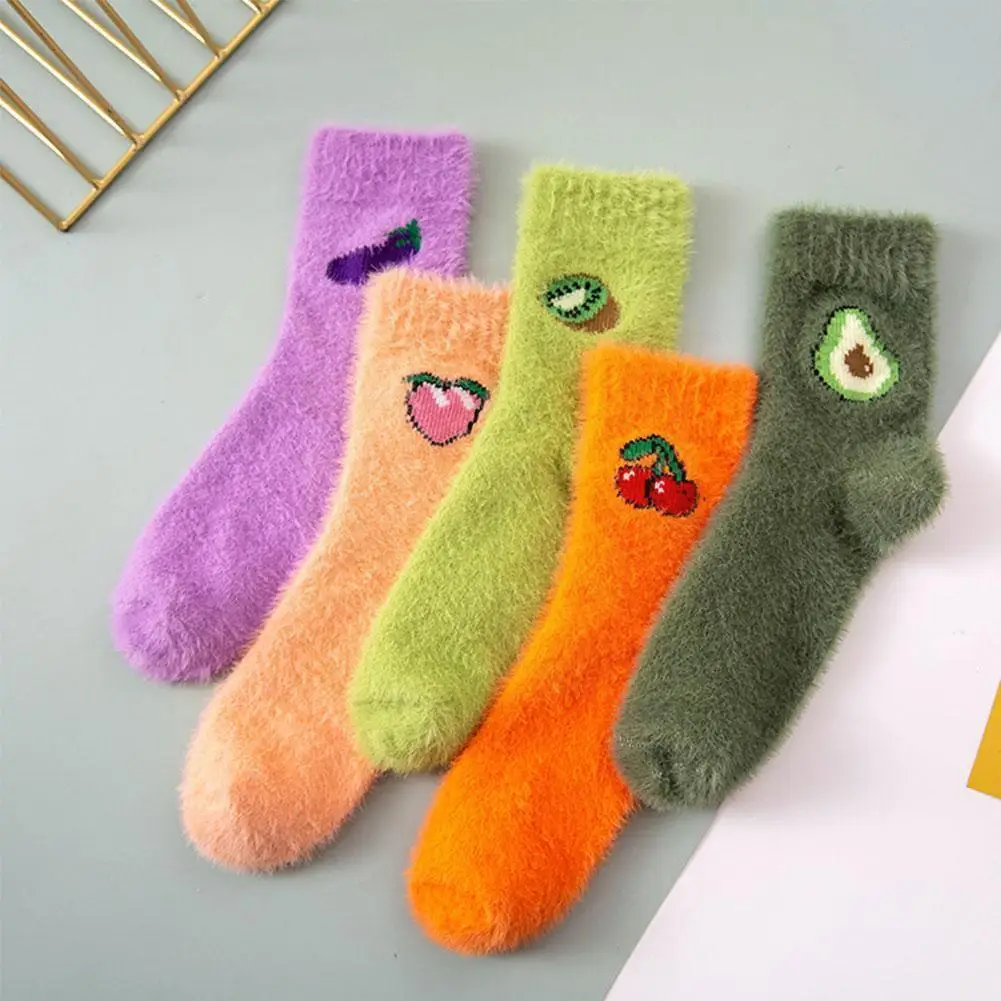 

1 пара, женские теплые пушистые носки, Осень-зима, авокадо, новинка, теплые новогодние носки для девочек, женские носки для баклажанов и P4G6