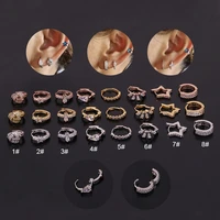 geometric heart shaped earings crystal ear clip stainless steel round ear bone ring body piercing jewelry for women and girls