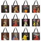 Женская пляжная сумка, льняная Повседневная Сумка-тоут с принтом птиц и цветов, складная сумка для покупок