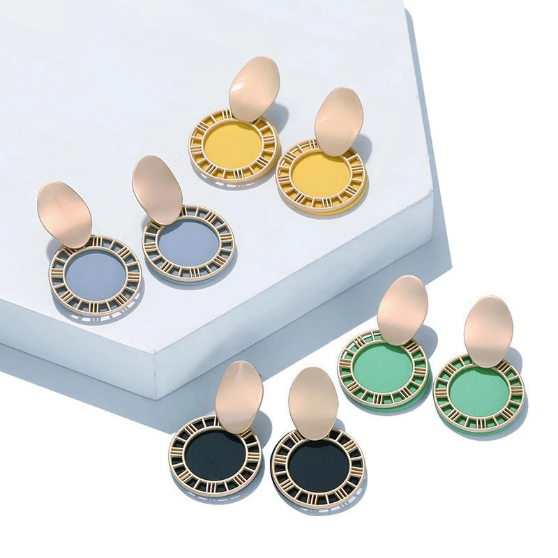 2019 новые корейские полые римские серьги цифры круглые желтые Висячие для женщин