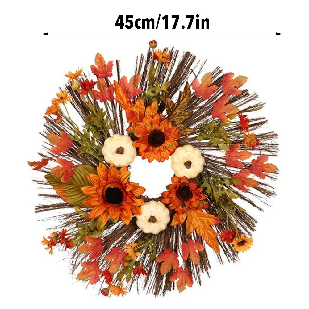 

Artificial Sunflower Wreaths Pumpkin Hanging Wreath Garland for Halloween Thanksgiving Decoration