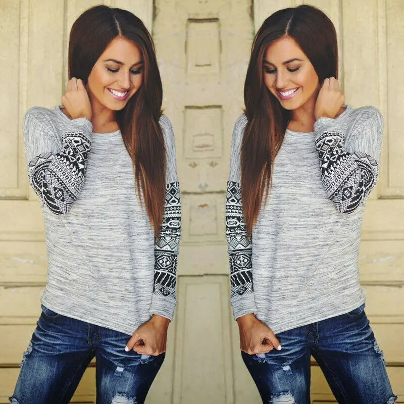 Женская свободная футболка с длинным рукавом серый винтажный текстурный свитер