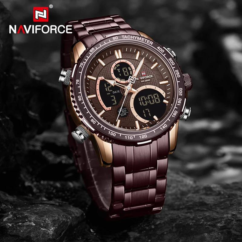 Часы NAVIFORCE мужские цифровые спортивные военные кварцевые наручные часы стальной