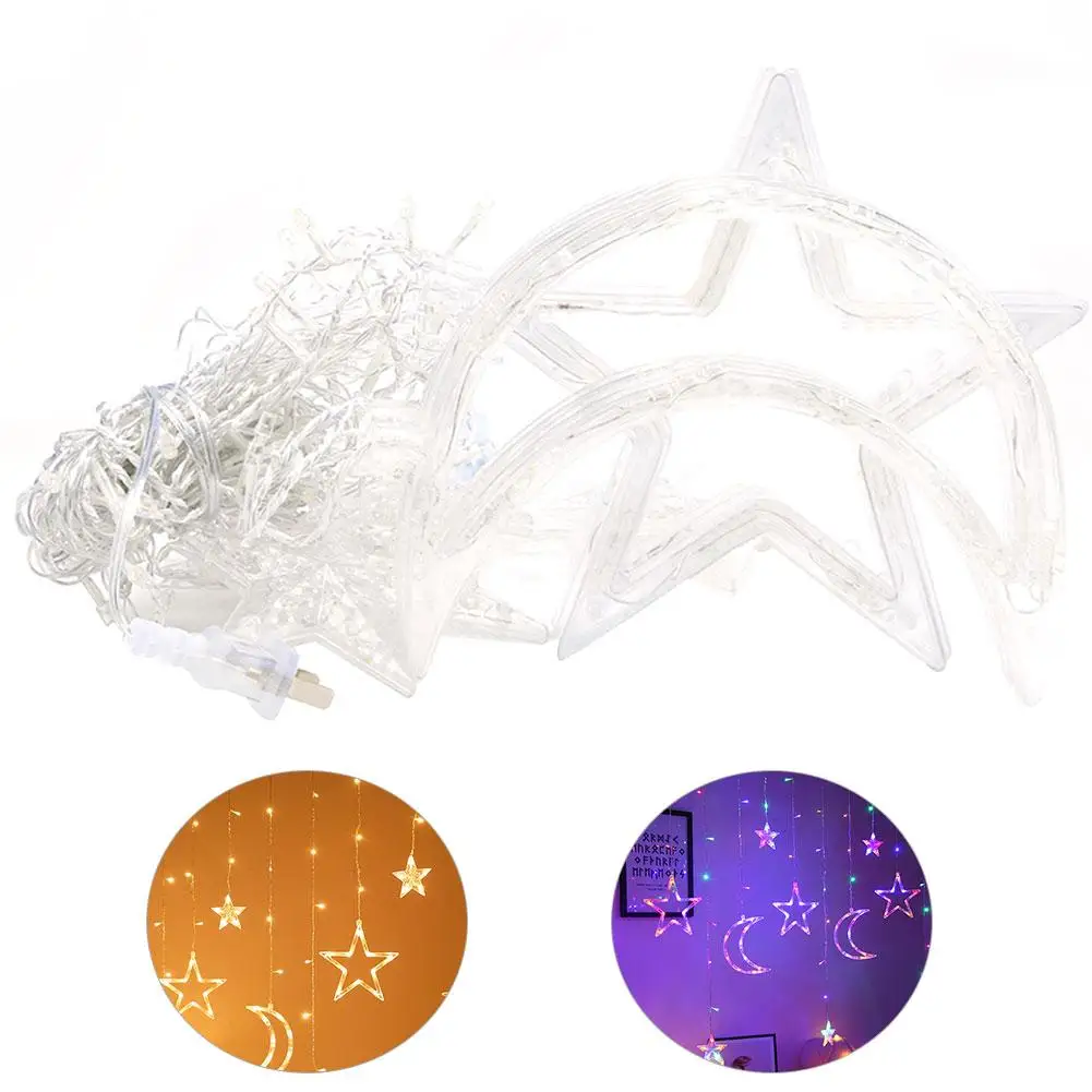 

220V 3.5M LED Star Curtain String Light Colorful Warm White Star Moon Lights Waterproof Xmas Light for Bedroom Living Decoration