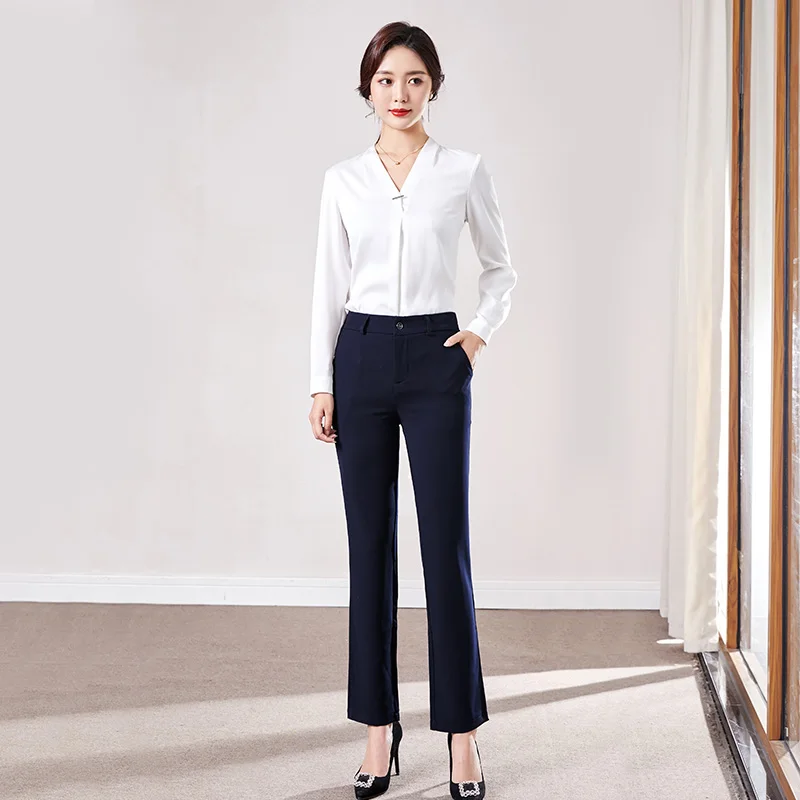 

chun qiu zhuang 2021 New Style High-End White Shirt Female Business Temperament Chiffon Top Piece Formal Suit Work Clothes