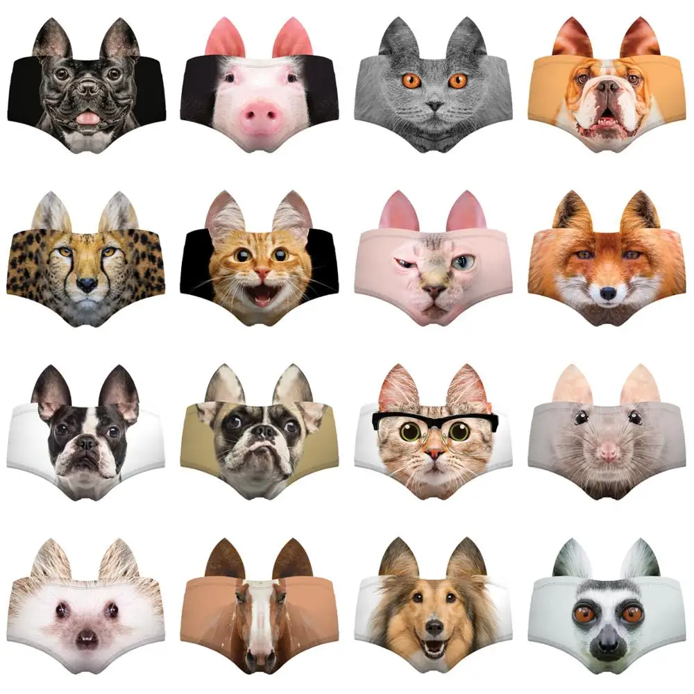 LEIMOLIS сексуальные трусики с рисунком кота собаки мопса лисы животных Забавный