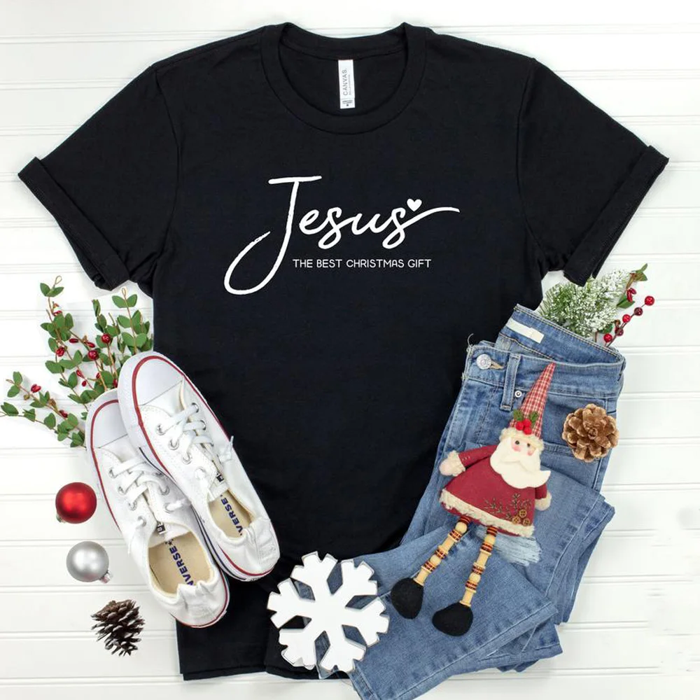 

Jesus The Best Christmas Gift Christian Women Tshirt Cotton Causal Short Sleeve Funny T Shirt Religion Church Tops Dropshipping