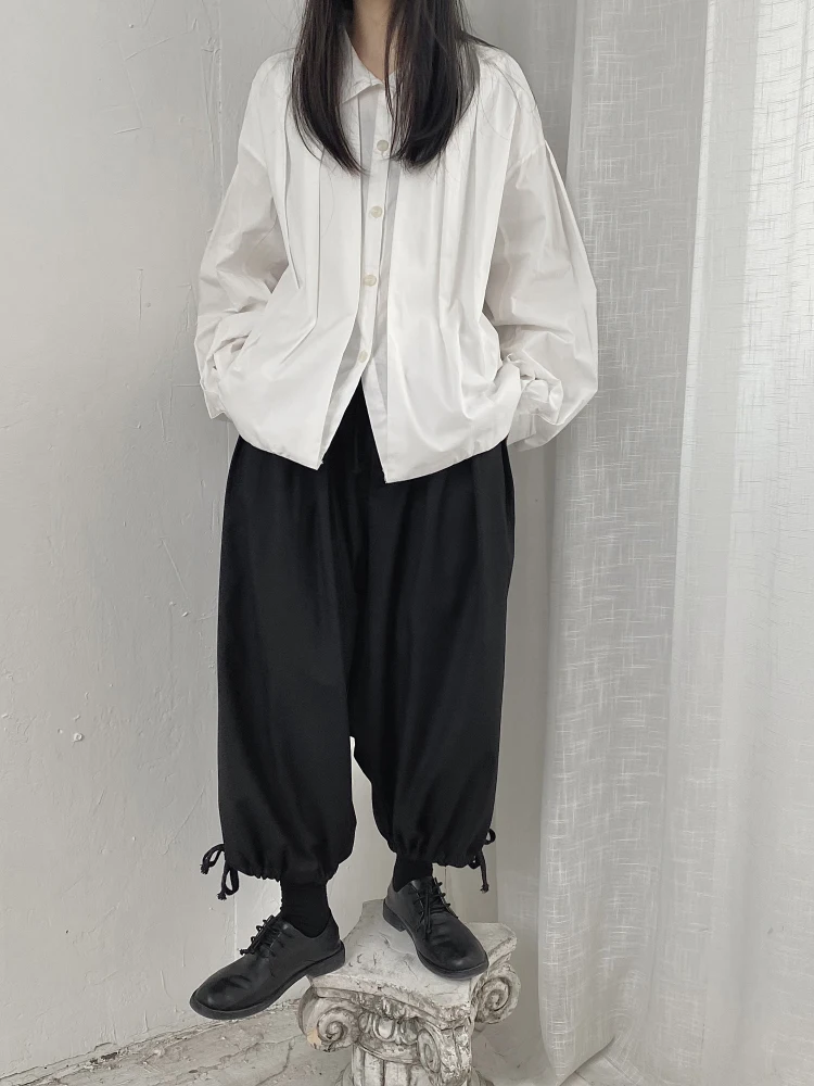 2021 new small crowd mountain style wind, wide leg loose deconstruction, retro foot mouth drawstring Japanese trousers female da