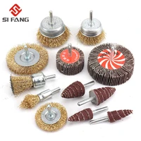12pcs brass coated wire brush set drill brush for removal rust corrosion wire wheel polishing brush 6mm shank