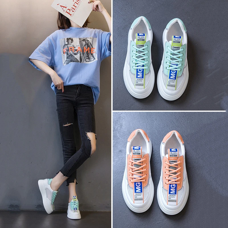 

SWYIVY Genuine Leather Platform Sneakers Women Med Heels Casual Shoes Woman 2020 Summer Women's Shoes Flat Sneakers Woman Sewing