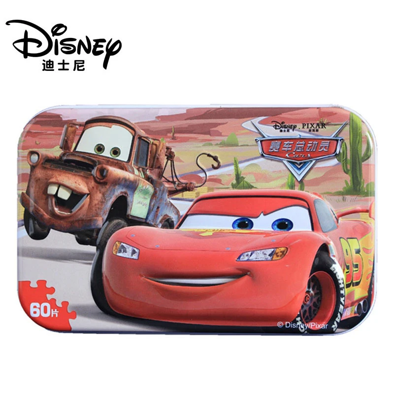 McQueen 1 Disney Подлинная Молния Mc королева и Снежная королева 60 штук деревянные наклейки Головоломка Детские игрушки 3D железная коробка игрушки для детей - Цвет: McQueen 1
