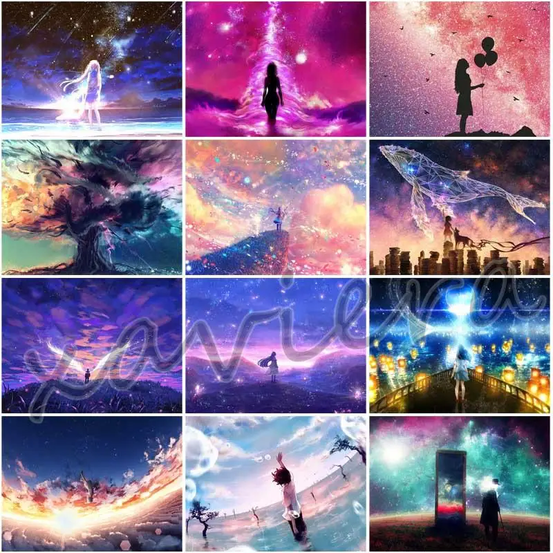 

5D Diy Diamond Painting Anime Girl Embroidery Fantasy Night Starry Sky Landscape Mosaic Cross Stitch Picture of Rhinestone Craft