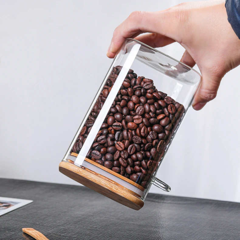 Bamboo Lid Glass Sealed Cans with Spoon Coffee Bean Storage Airtight Bottle Kitchen Jar Tea Spice Seasoning Jars | Дом и сад