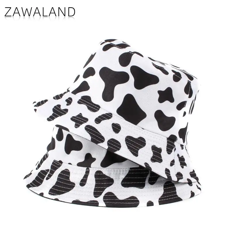 

Zawaland Cow Pattern Fisherman Hats Double-Sided Fashion Outdoor Sun Protection Basin Hats Summer Casual Print Couple Bucket Hat