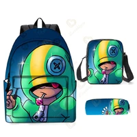 3pcs cartoon star game leon anime figure toy school bag high capacity nylon waterproof cartoon action plush backpack set
