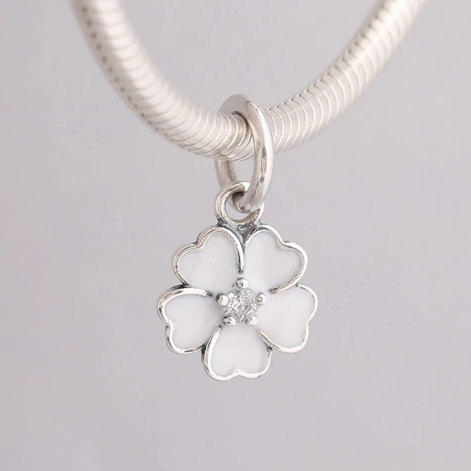 S925 DIY ювелирные изделия белый лепесток Примула Подвеска для женщин браслет эмаль