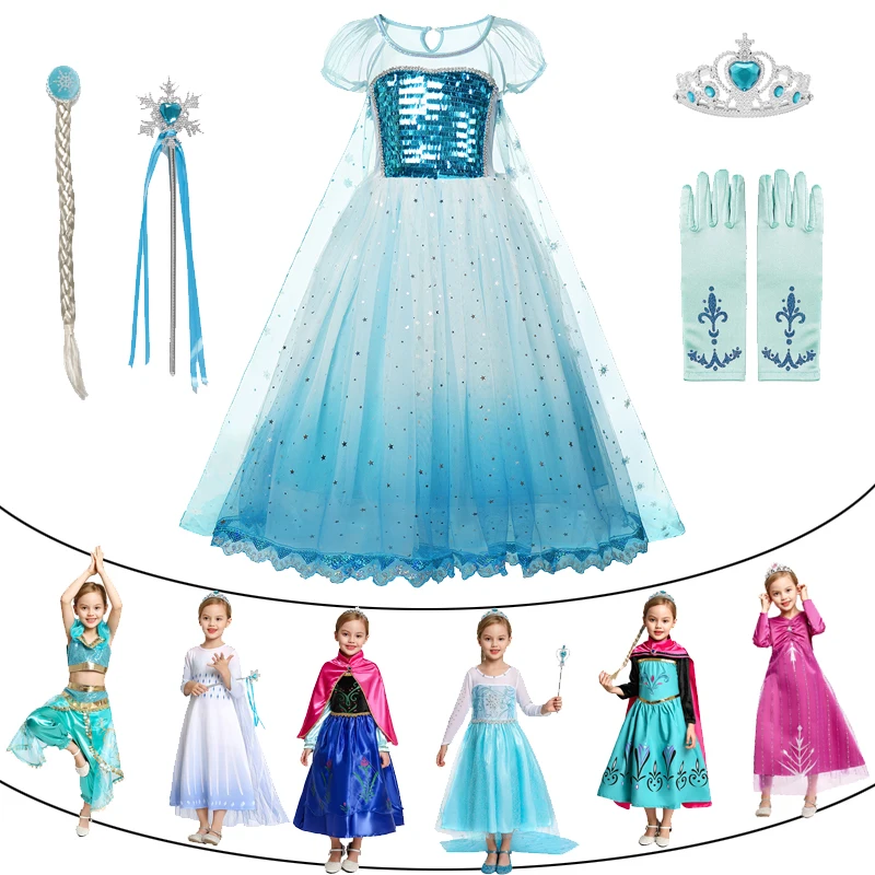 

Girl Elsa Anna Princess Dress Cosplay Mermaid Dress UP Aladdin Vampire Girl Princess Clothing Frozen2