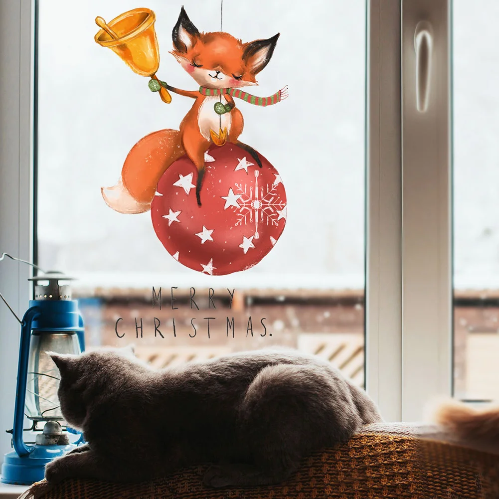 2021 рождественские настенные Стикеры наклейки на окна Новогоднее украшение лиса
