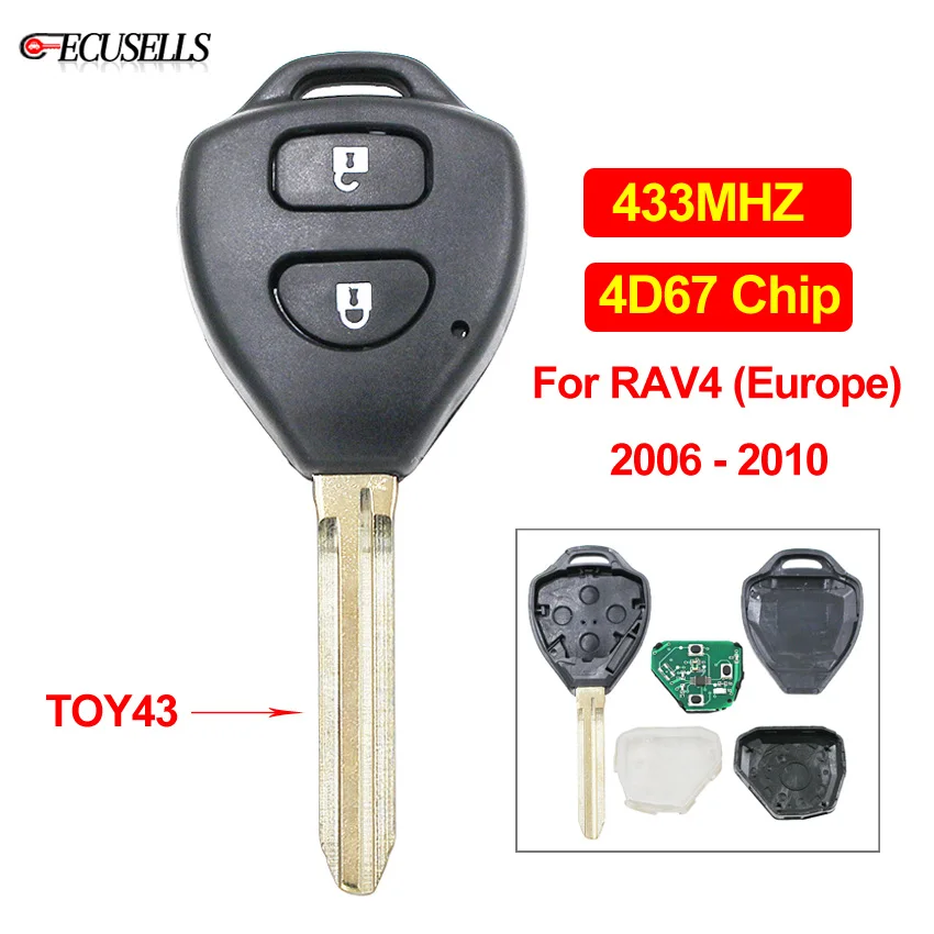 2 кнопочный дистанционный Автомобильный ключ 433 МГц 4D67 чип TOY43 необработанное