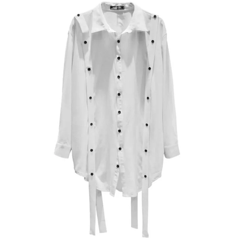 

2021 White Black Fashion Designer Shirt Men Oversized Long Shirts Korean Style Casual Blouse Chemise Homme